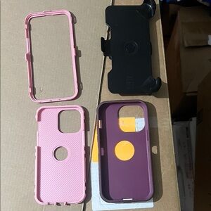 Apple iPhone 15 Pro Max Pink and Purple Protective Phone Case Set with Clip